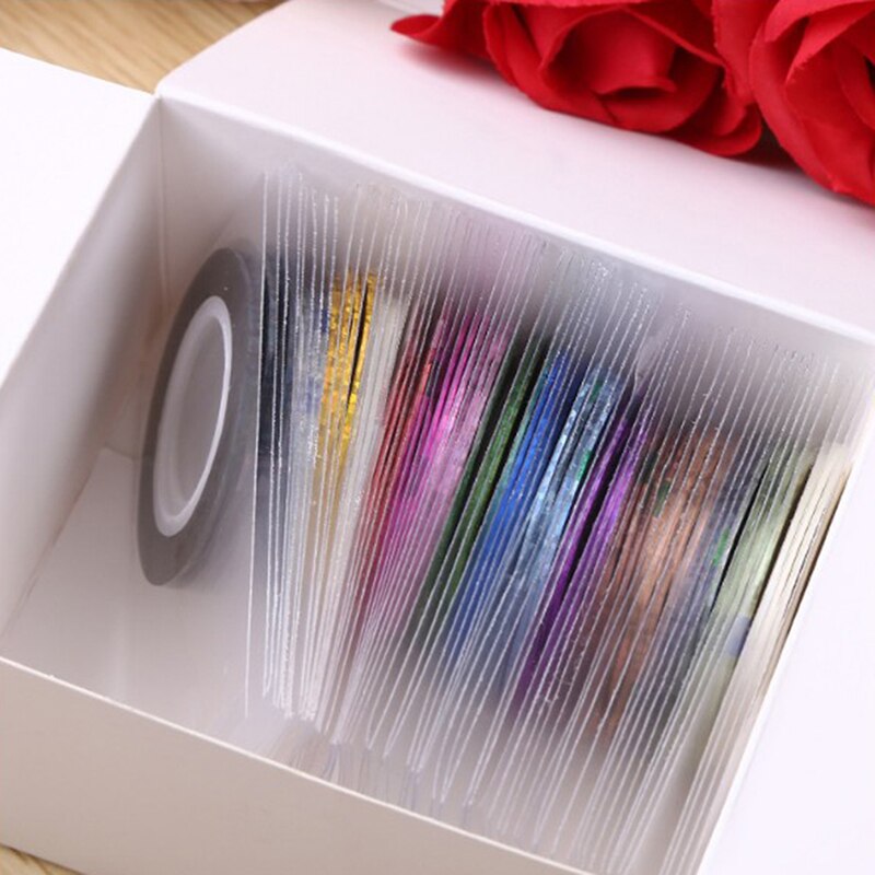 30Pcs 20m Gemengde Kleuren Rolls Nail Art Striping Tape Line Sticker DIY Decals Vrouwelijke Hygiëne Product voor Gezondheid zorg Levert