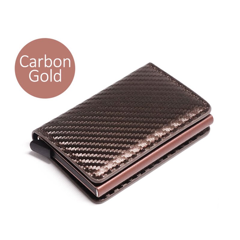 Dienqi Rfid Koolstofvezel Credit Kaarthouder Mannen Portefeuilles Zwarte Korte Purse Man Trifold Leather Slim Dunne Mini Portemonnee Smart walet: Carbon Gold