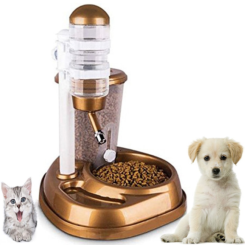 Alimentador automático 2 em 1 para animais de estimação, fonte de bebedouro com suporte e tigela, dispensador de comida para cães e gatos, produto para animais de estimação
