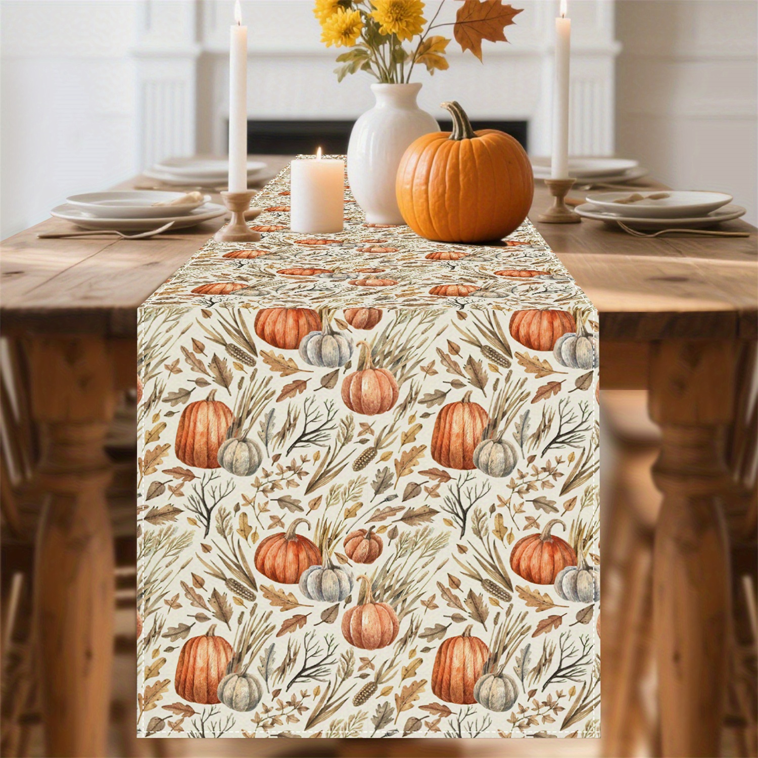 Bordløber halloween græskar efterår hø majs bordløber køkken restaurant hjem dug dekoration efterår thanksgiving pa