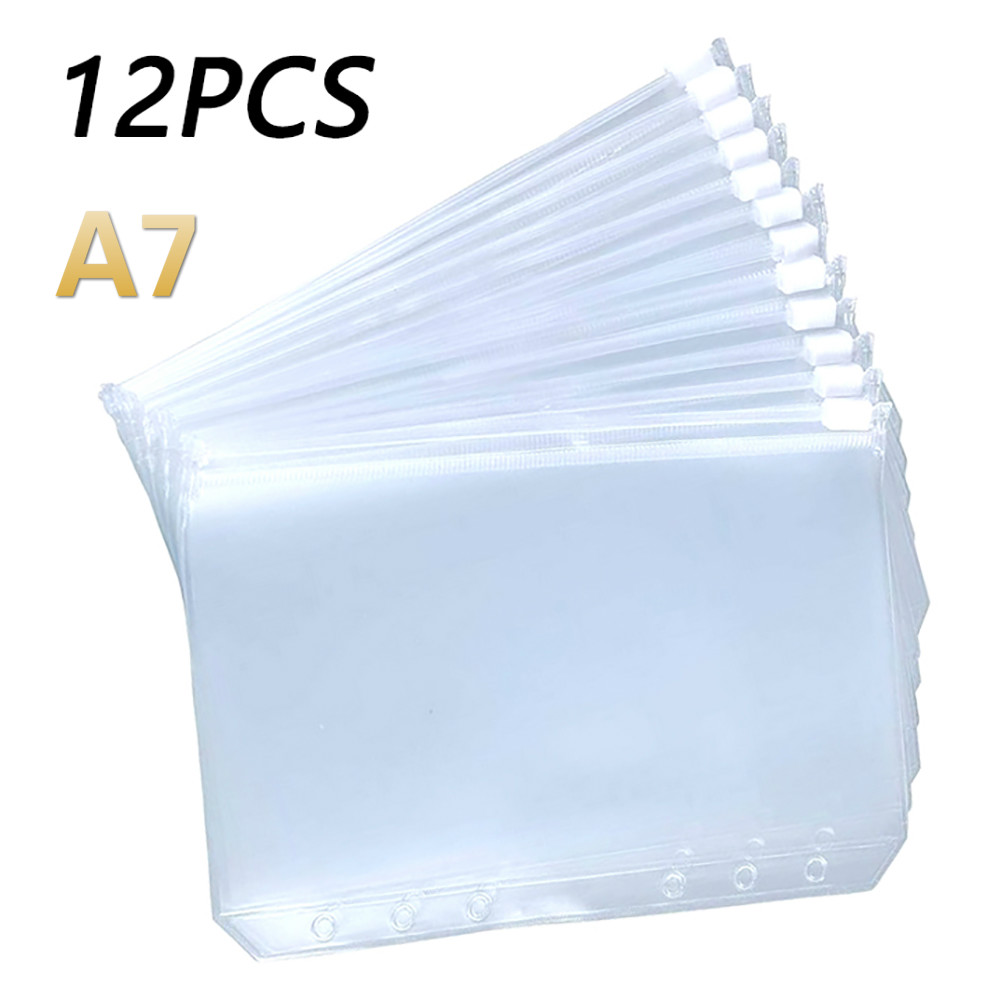 12 stk. bindelommer  a5 a6 a7 mapper til lynlås med lynlås til 6- ring notebooks transparente løse blade dokument arkivering poser: A7
