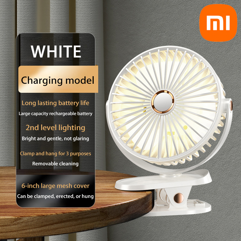 Xiaomi 8000mAh ventilateur à clipser 5 vitesses silencieux Rechargeable bureau Portable circulateur d'air ventilateur sans fil avec lumière LED pour le Camping: Black
