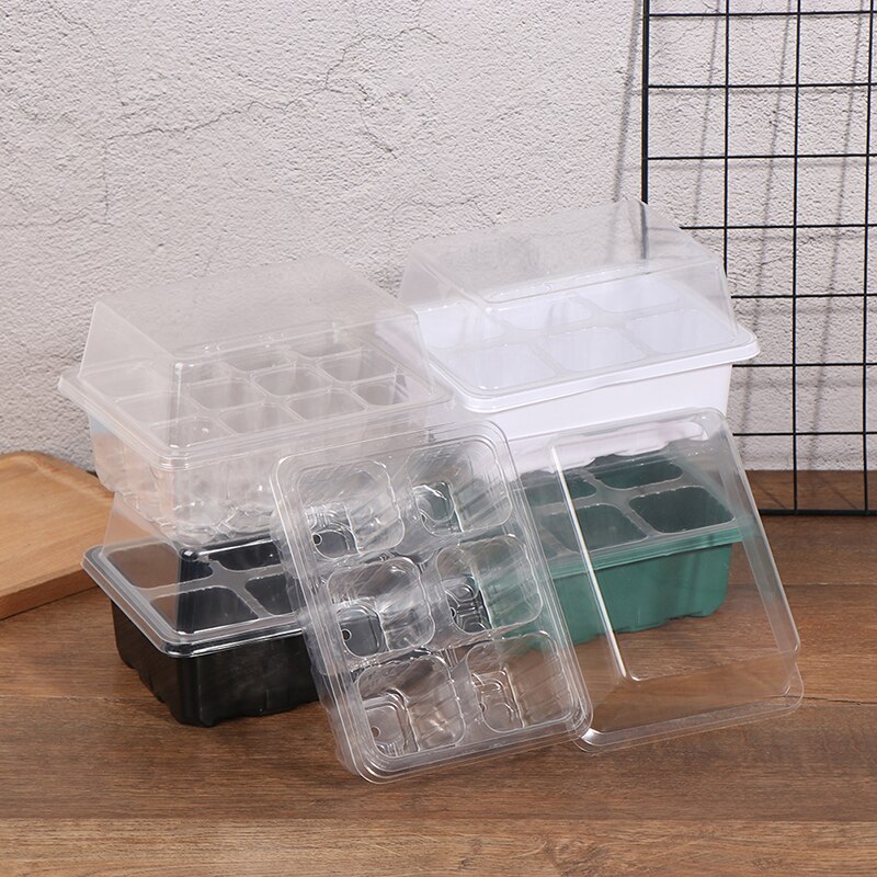 Kwekerijpotten, plantenbak, kweekbak met koepel en bodem, tuinkweekkast, tuinbenodigdheden, 6/12 plastic