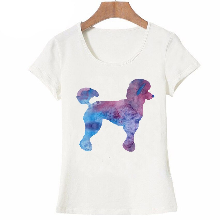 Summer Women T-shirt Colorful Poodle Dog Watercolor T-Shirt Dabbing Poodle Funny maiden Tops Tees Cute Girl Short Sleeve