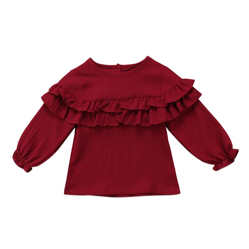 Frühling Kleinkind Neugeborenen Baby Mädchen Art Bluse Solide Rundhals Rüschen Mädchen oben Langarm Bluse Shirt: Rot / 24M