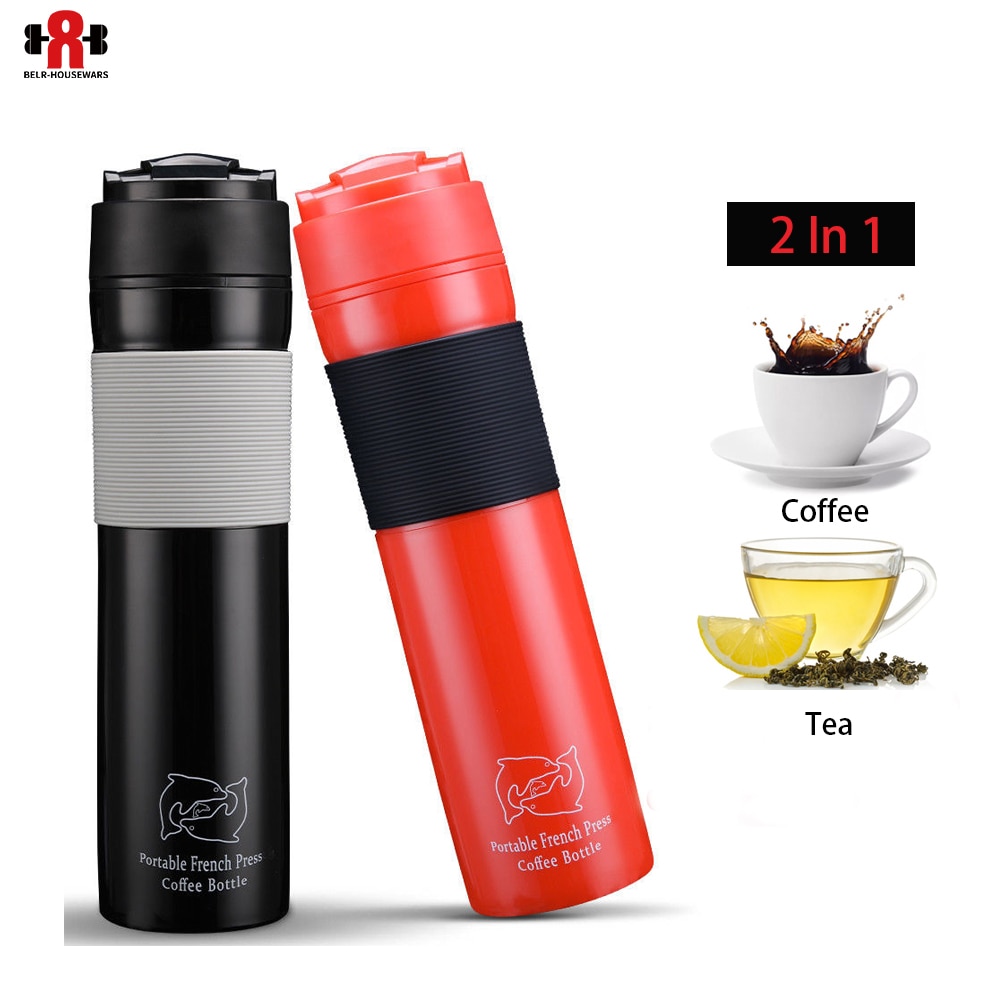 Portable French Press 350ml Coffee Maker Black Plastic Double Wall Mug BPA Free Filtration Water Isolation Tea Coffee Cup