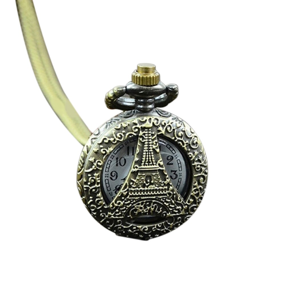 Fickur retro vintage steampunk kvarts halsband carving hänge kedja klocka fickur herr och kvinnors halsband klockor: Eiffeltornet