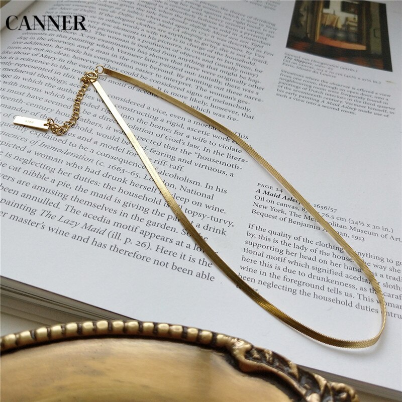 Eindoser 925 Sterling Silber Halskette Gold Farbe Flache Schlange Halsband Halskette Für Frauen Schmuck