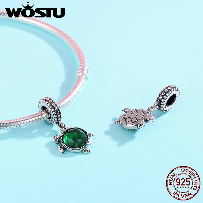 WOSTU 100% 925 Sterling Silver Animal Turtle's Adventure Dangle Beads fit original WST Charm Bracelets Fine Jewelry CQC281
