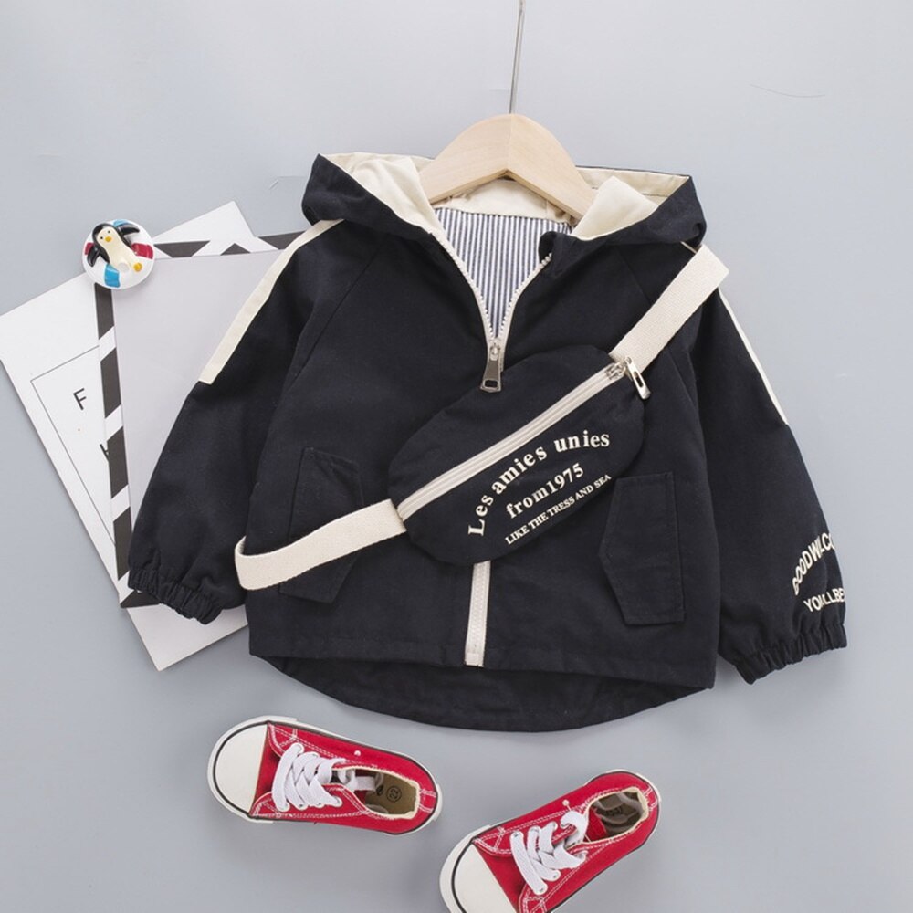 Herfst Toevallige Baby Jongens Jassen Jassen Lange Mouwen Rits Hooded Jassen Kinderen Kids Zuigelingen Uitloper Casacos Jas + Tas s11108: Black / 12m