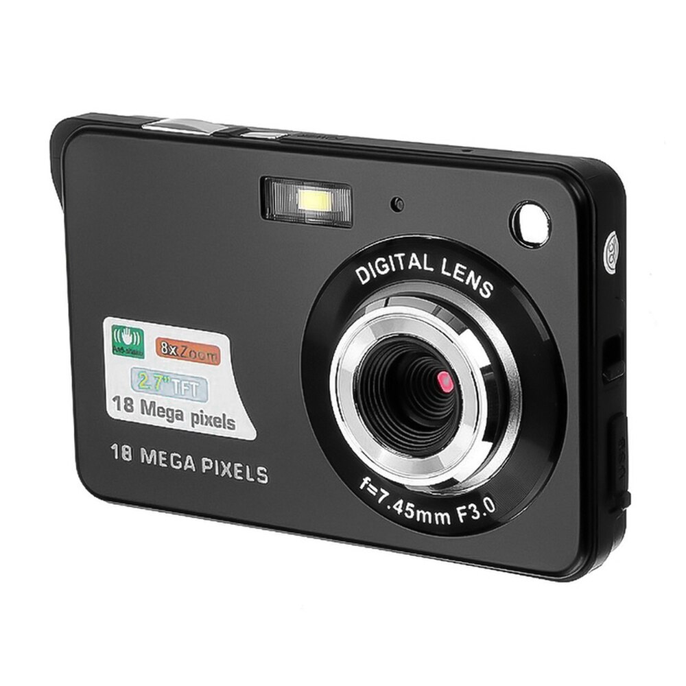 Minicámara portátil para niños, videocámara de 2,7 pulgadas, 720P, 18MP, 8x, Zoom, TFT, LCD, HD, videocámara Digital, DV, foto antivibración,: Black