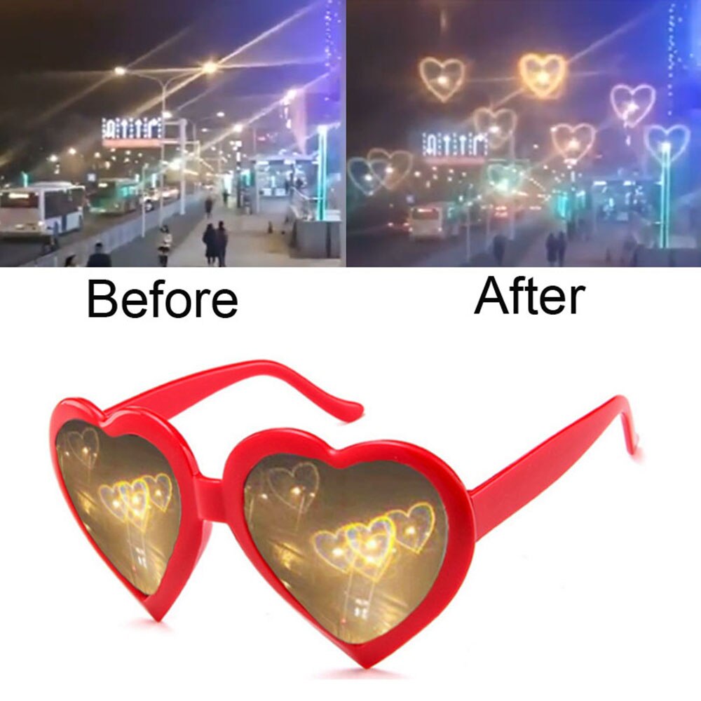 Love Heart Shaped Effects Glasses Watch The Lights Change to Heart Shape At Night Diffraction Women Sunglasses