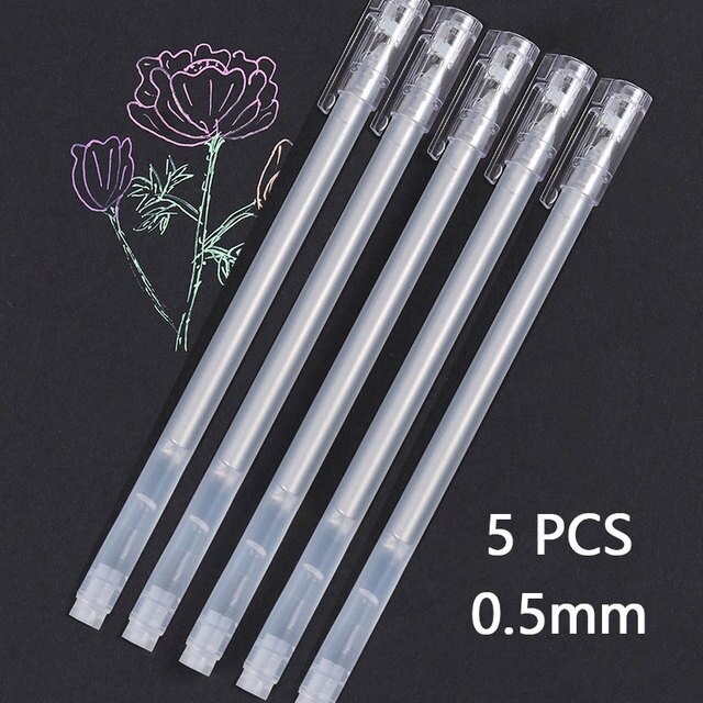 5 st 0.8mm vit ink gel penna highlight markör penna fin spets för student brevpapper ritning konst skrivande skolmaterial: Silver 0.5mm 5 st