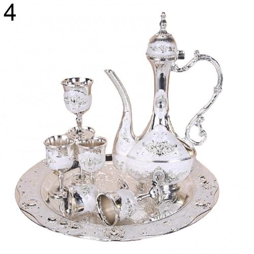 8 unids/set Vintage europeo copa para vino de Metal tetera Set de bandejas boda casa de: 4