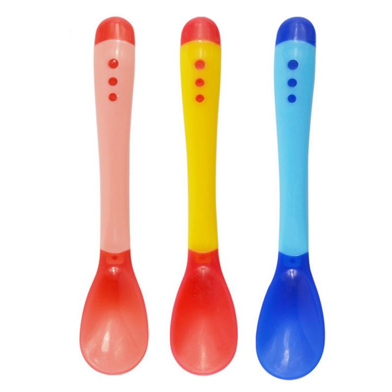 Babyskedar matar disk servis för barn bestick bestick temperatur färgbyte sked silikon säkert för barn