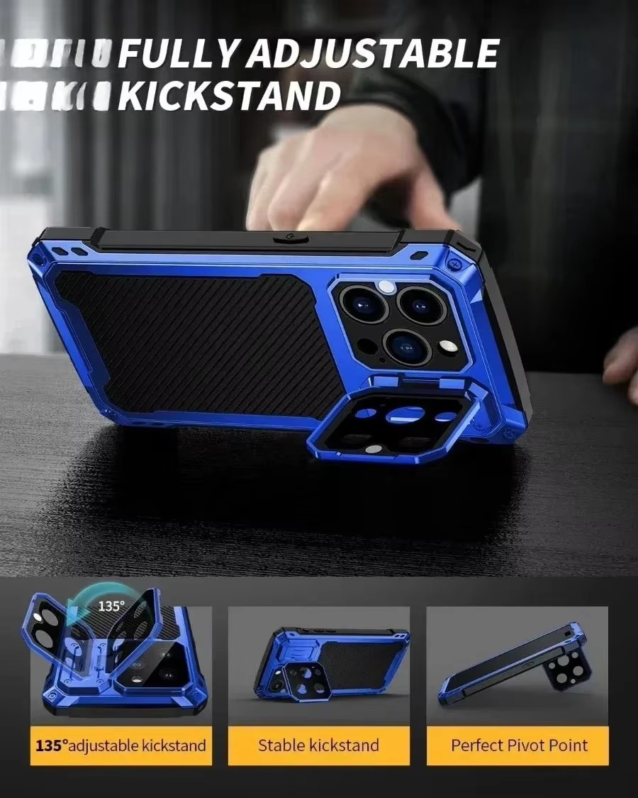 Telefondeksel med beskyttelsesdeksel i metall, magnetisk og støtsikkert deksel til iphone 16, 15 pluss , 14 pro max, kraftig aluminiumskamerastativ, skjerm