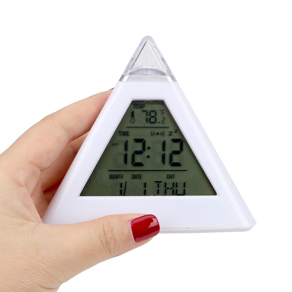 Perpetual Calendar Thermometer Home Decoration Triangle Pyramid Colorful Backlight Change Clock Digital Alarm Clock
