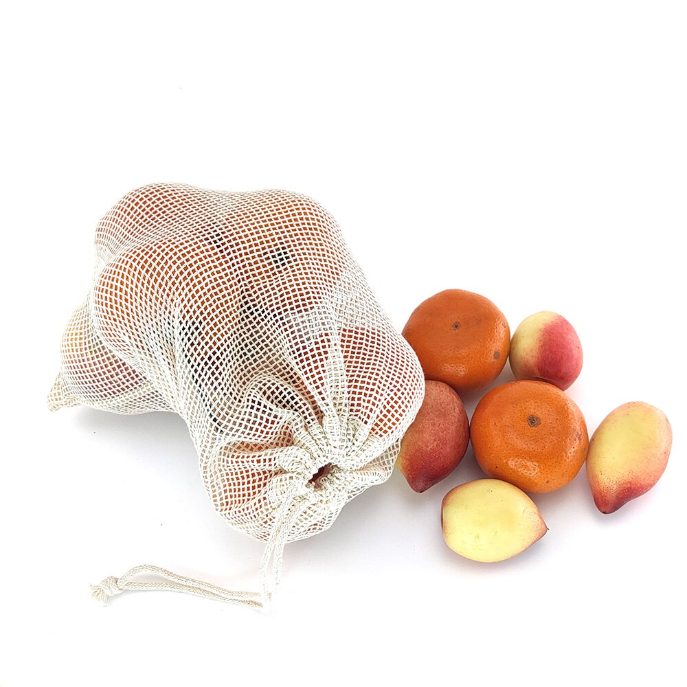Cotton Mesh Vegetable Bags Produce Bag Reusable Cotton Mesh Vegetable Storage Bag Kitchen Fruit Vegetable with Drawstring