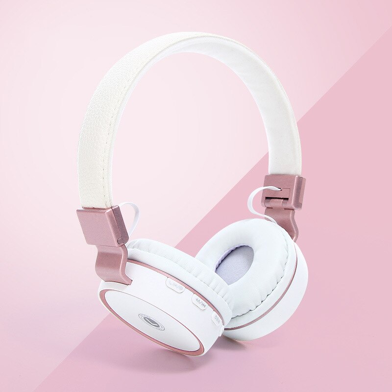 Gold colors Bluetooth Headphones Wireless Stereo Headsets earbuds with Mic TF Card for Girls Xiaomi Huawei: white rose