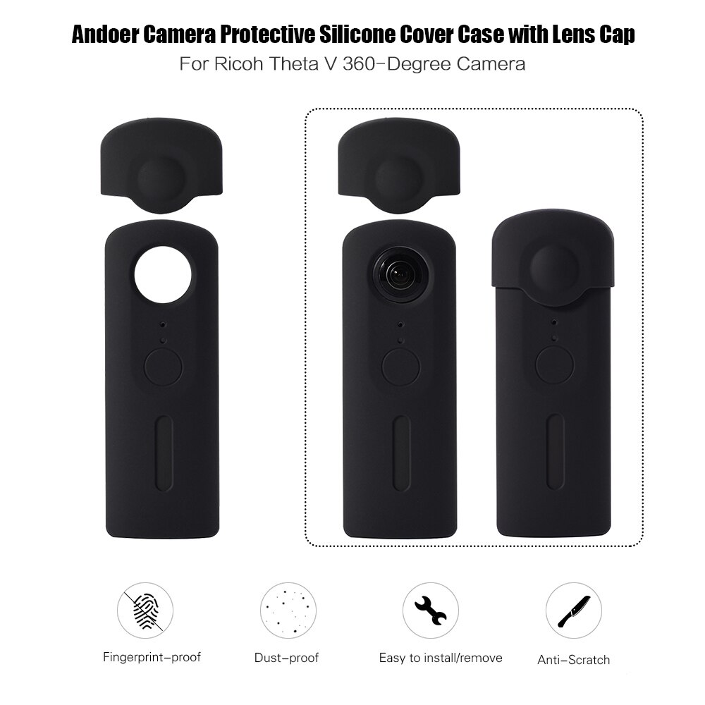 Andoer Siliconen Camera Cover Case met Lens Cap voor Ricoh Theta V 360-Graden Camera Case Beschermhoes voor ricoh Theta V