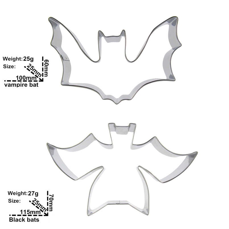 2 Stuks Halloween Zwarte Vleermuizen Vampier Rvs Cookie Cutter Biscuit Embossing Machine Gebak Mallen Taart Decoreren Gereedschappen
