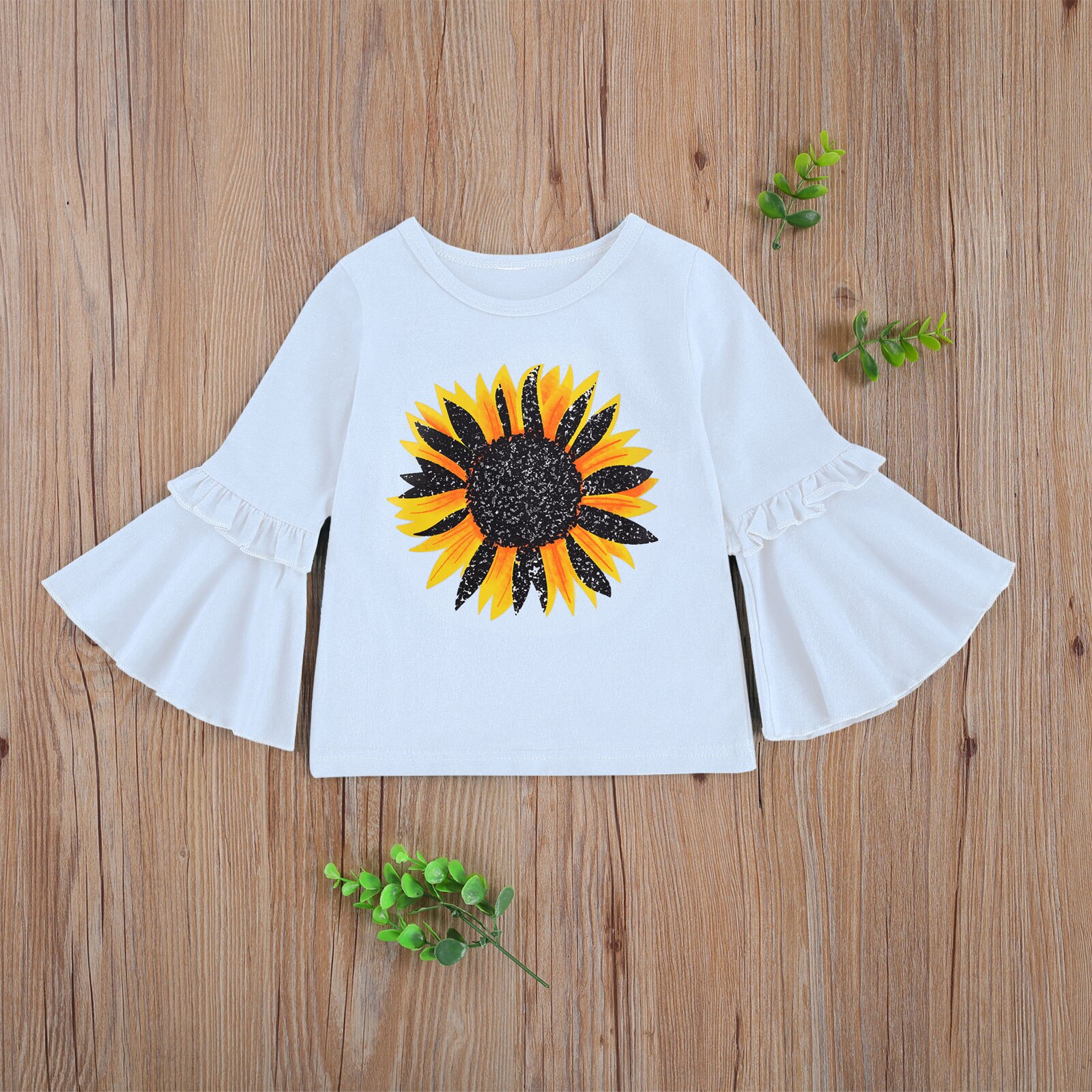 Kinderen Meisjes Mode Flare Mouw Zonnebloem Print Top Stijlvolle Tops Voor Kinderen Baby Meisjes: 2 / 3M