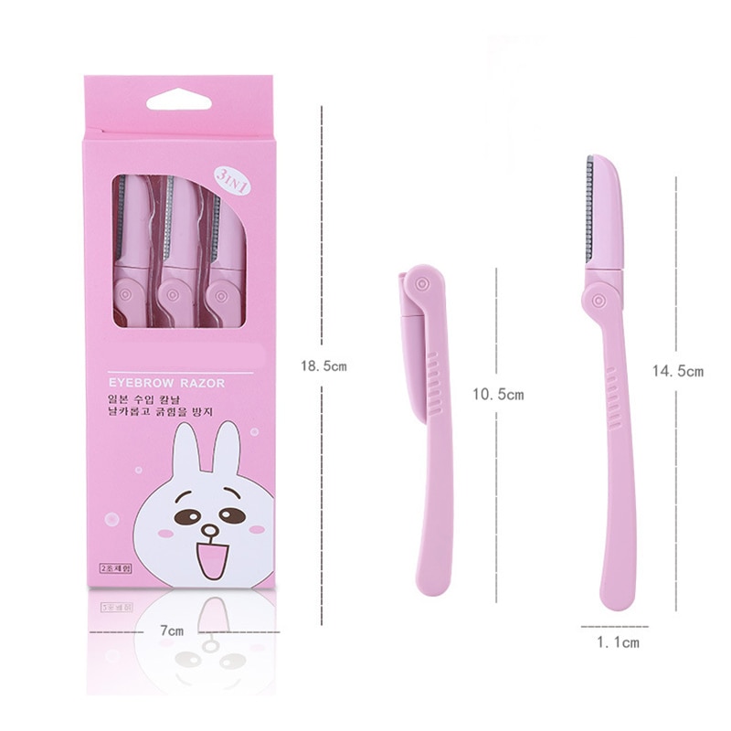 Eldridge 3Pcs/Set Pink Eyebrow Trimmer Armpit Hair Razor Beauty Face Eyebrow Shaver Stainless Steel Blades Makeup Tools