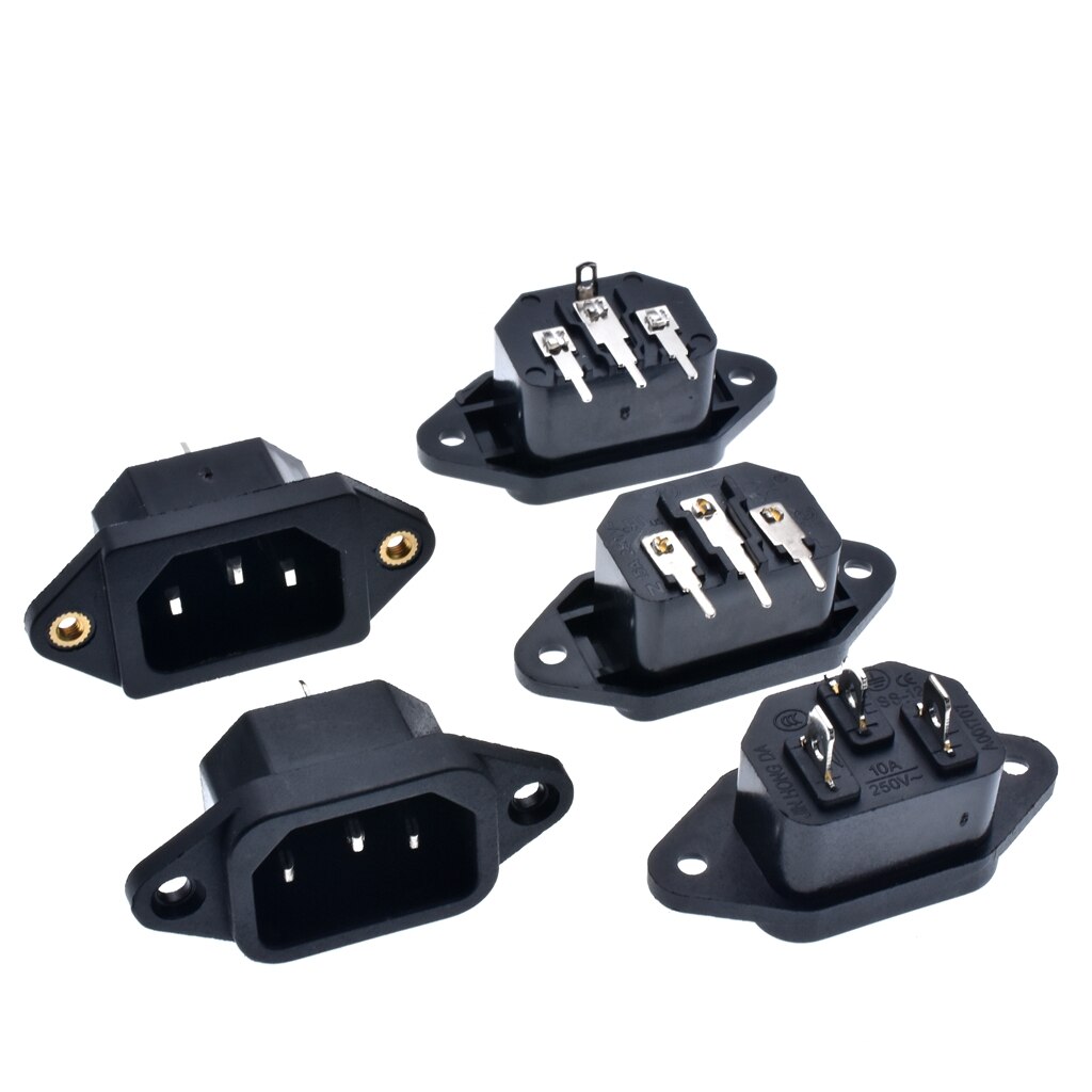10Pcs 0V 10A Iec 320 C14 Panel Mount Plug Adapter Power Connector Socket Zwarte Schroef Mount 3 Pins inlaat Power Plug Socket