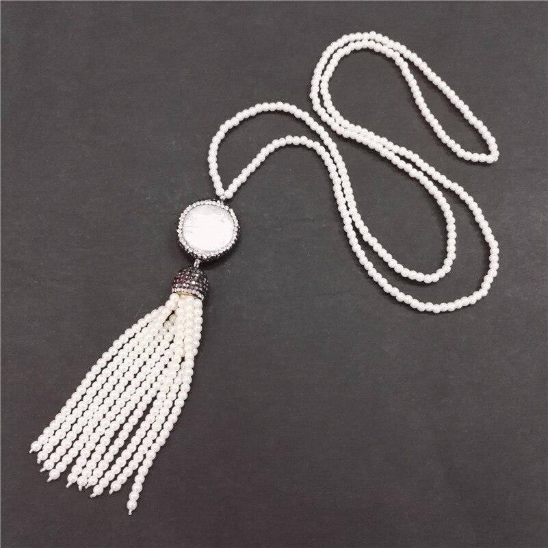 Bohemen Boho Pearl Sieraden Set Verstelbare Ring Pearl Bead Tassel Dangle Earring Connector Kwastje Ketting Charms Vrouwen