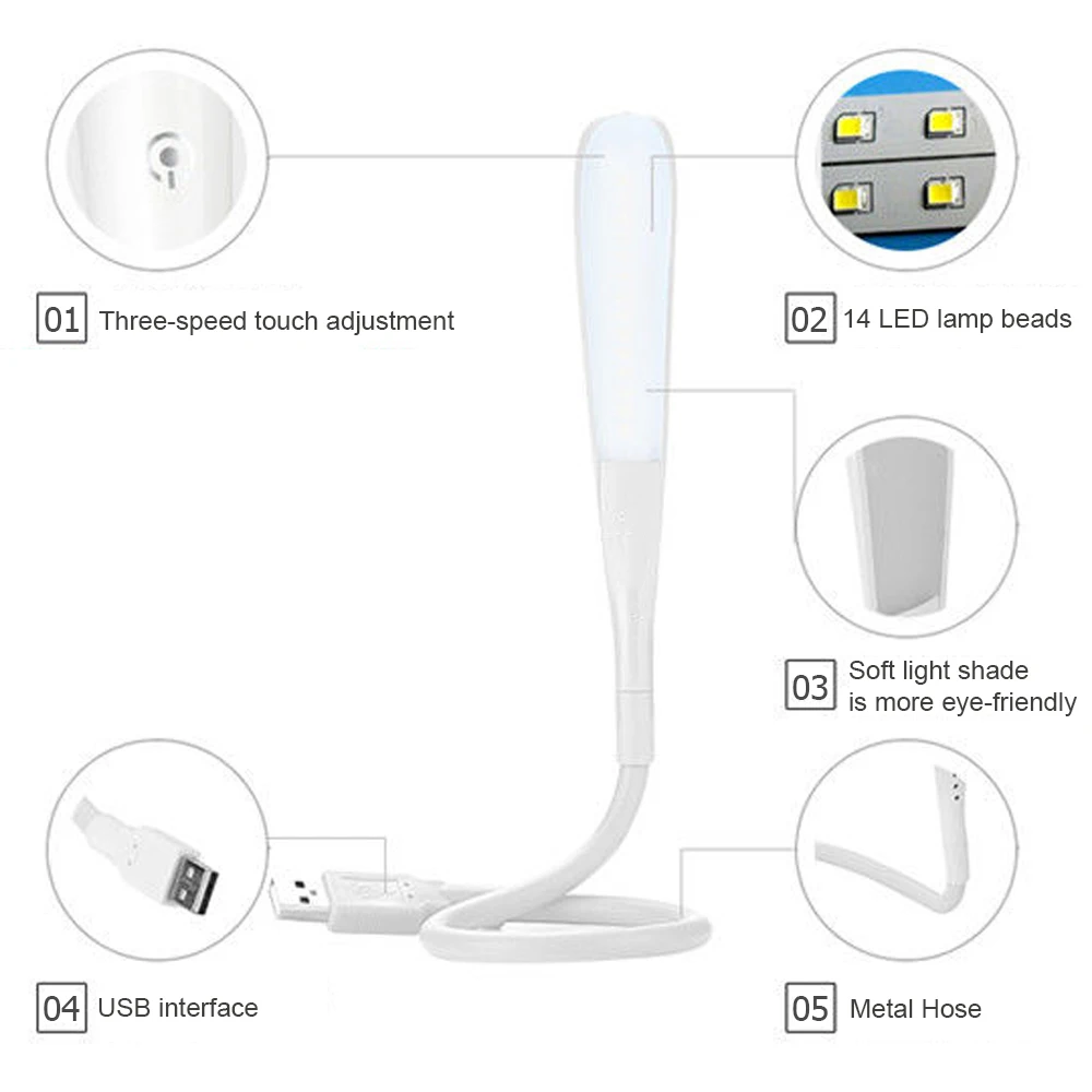 Mini-USB-LED-Schreibtischlampe, tragbares Touch-Sensorlicht, dimmbare Helligkeit einstellbar für Powerbank, PC, Laptop, Notebook