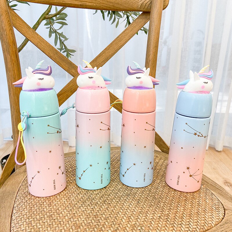 1pc dessin animé licorne tasse changement progressif petit frais littérature et Art Botton Portable acier inoxydable verre scellé extérieur