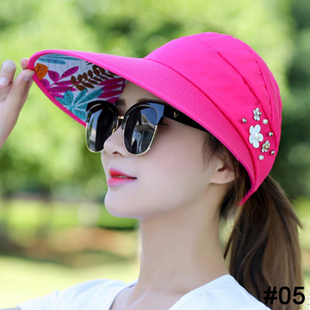 Zon Hoeden Voor Vrouwen Vizieren Hoed Vissen Fisher Strand Hoed Uv Bescherming Cap Zwart Casual Womens Zomer Caps Paardenstaart Breed rand Hoed: Black