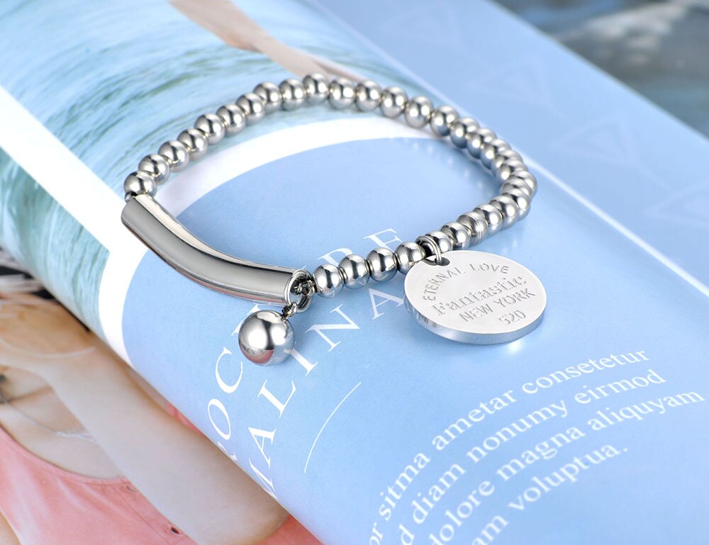 Lokaer Titanium Rvs Elleboog & Bal & Tag Charm Armbanden Voor Vrouwen Meisjes Rose Goud Chain & Link Kralen armband B19071