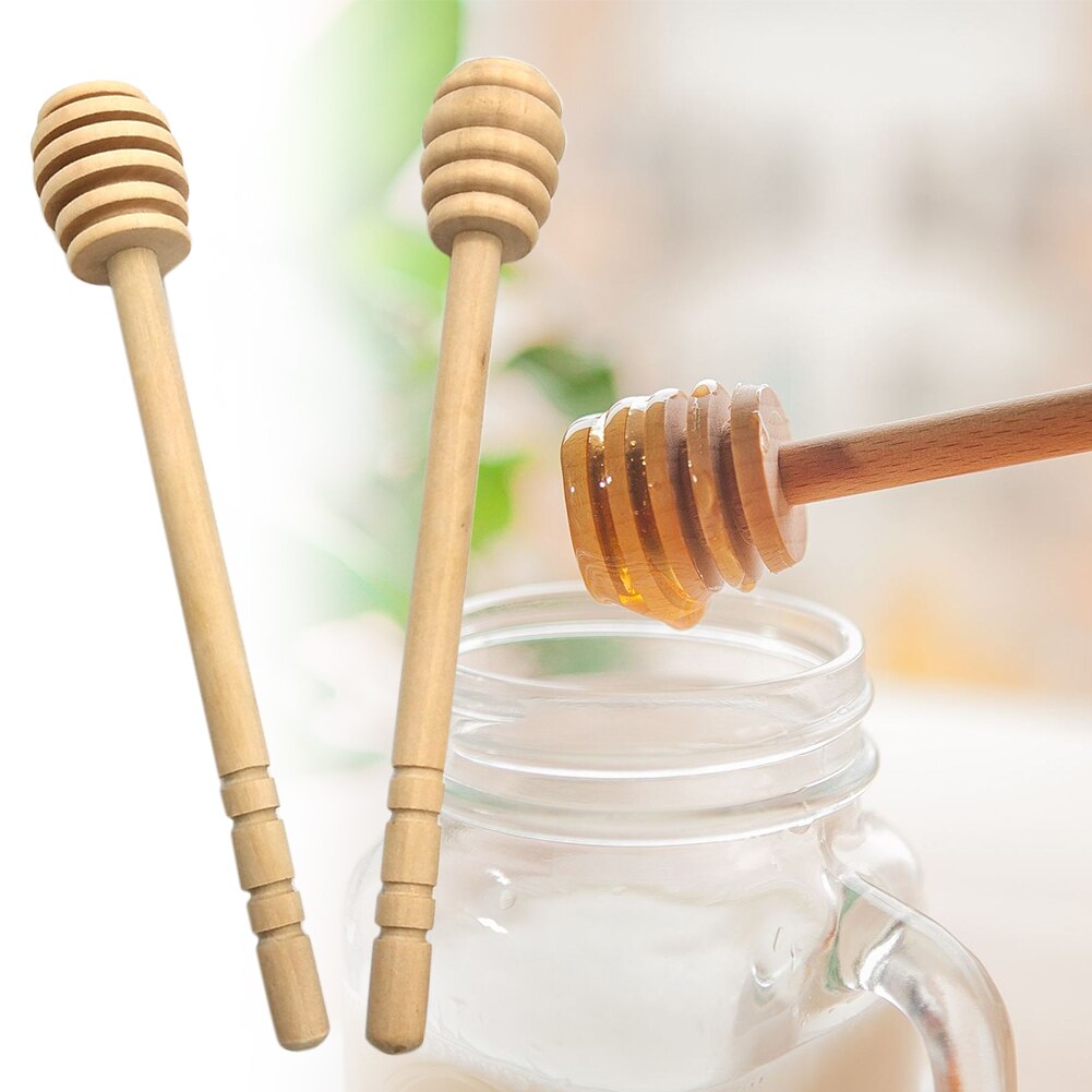 Spiral Wooden Mixing Long Handle Practical Kitchen Tools Honey Dipper Honey Stick Stir Bar Spoon