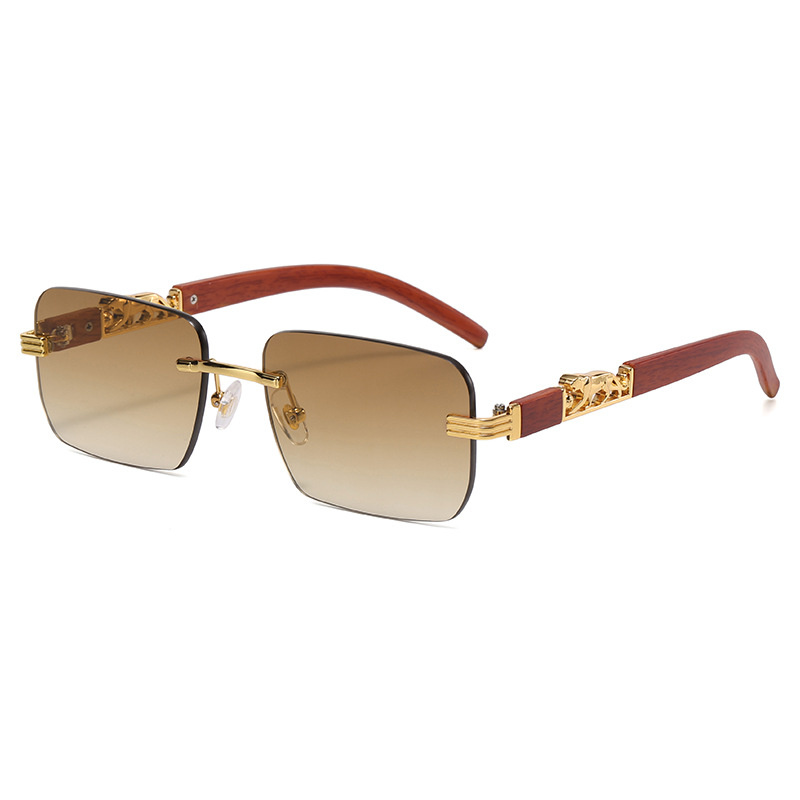 Kleine rechteckige randlose Sonnenbrille Männer Luxusmarke rahmenlose Leoparden Sonnenbrille für Frauen Jahrgang quadratische Brillen farben: Gelb