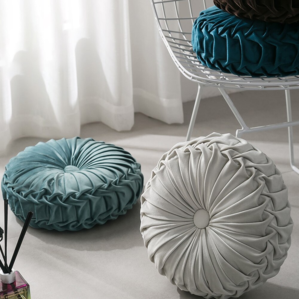 Velvet Pleated Futon Round Floor Cushion Pillow Pouf Throw Home Sofa Decor 33x11cm