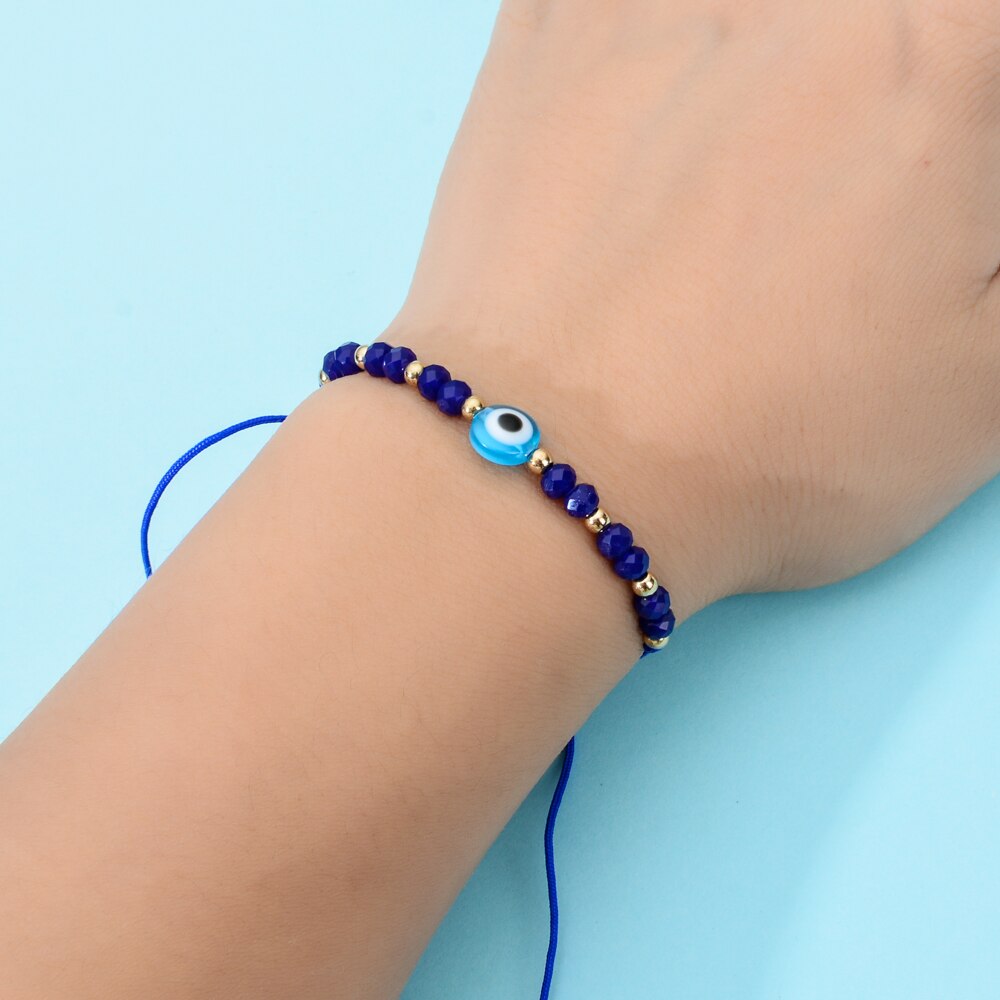 Women Men 12pcs/Sets Blue Turkish Evil Eye Charms Bracelets Crystal Bead Adjustable Rope Chain Yoga Wristband Child Girl Jewelry