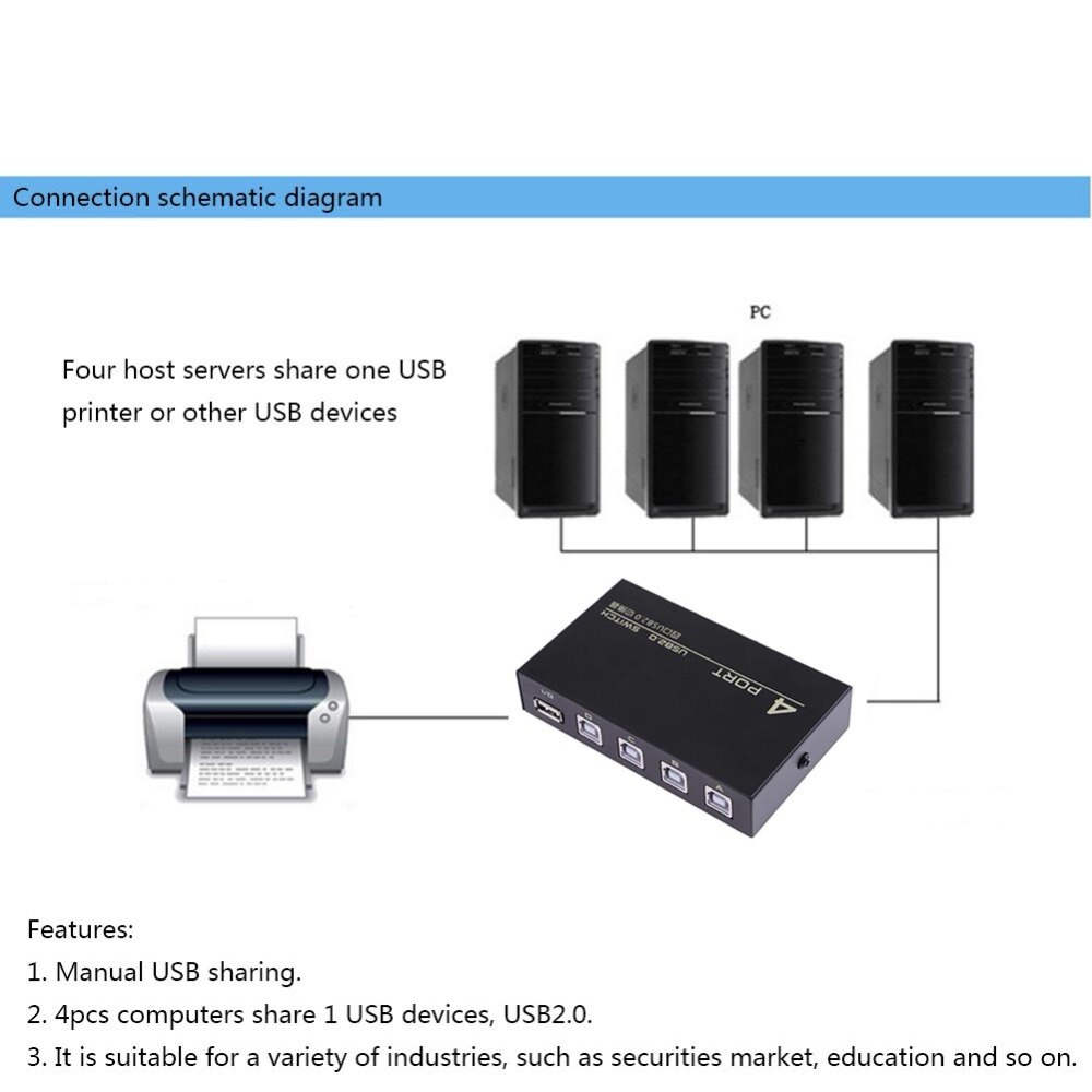 USB 2.0 4-poorts Delen Switch Switcher Selector Box Hub Sharing Switch Adapter voor PC Scanner Printer Hoogwaardig accessoire