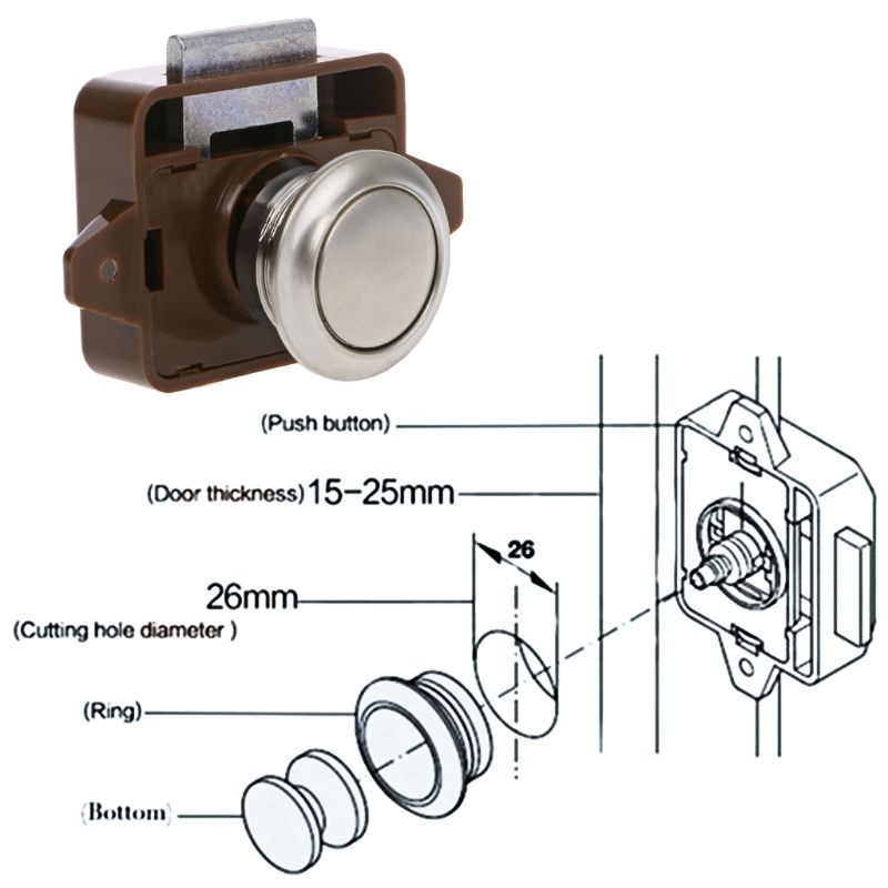 1 Pc Car Push Lock RV Caravan Boat Motor Home Cabinet Drawer Latch Button Locks For Furniture Hardware Accessories