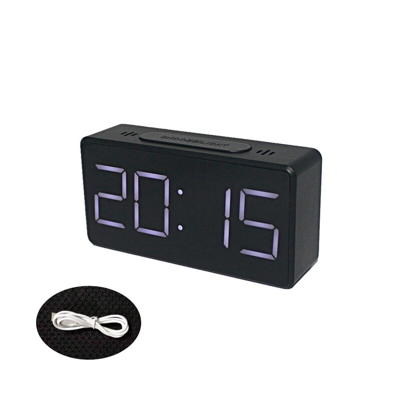 Mirror Alarm Clock LED Digital Display Electronic Time Temperature Calendar Table Alarm Clock USB Charging Student Desk Clocks: B