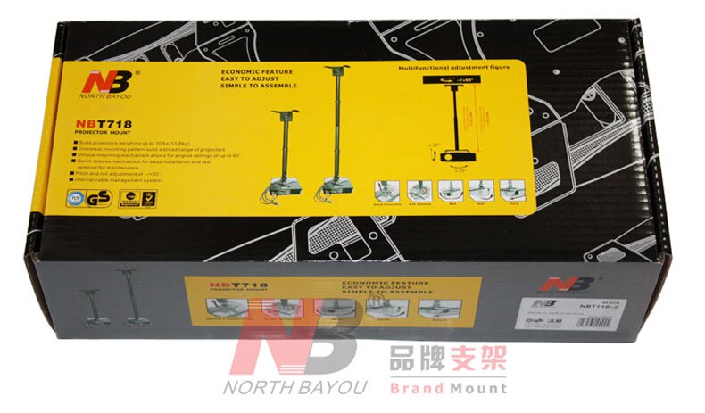 NBT718-2 Retractable Projector Hanger Ceiling Projector Rack Full Motion Projector Mount 603~853mm Black White