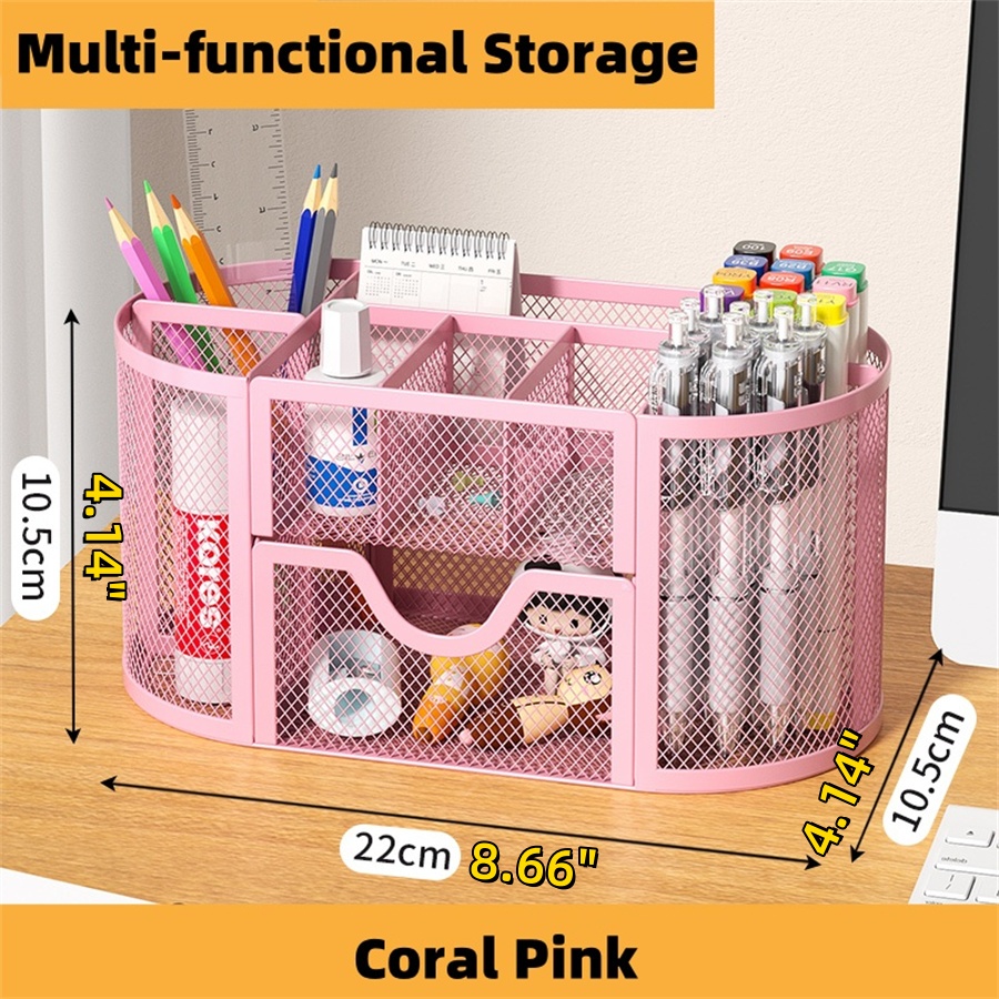 Mesh Desk Organizer, Desk Accessories & Workspace Organizers with Drawers, Pencil Holder for Desk with 9 Compartments for Office
