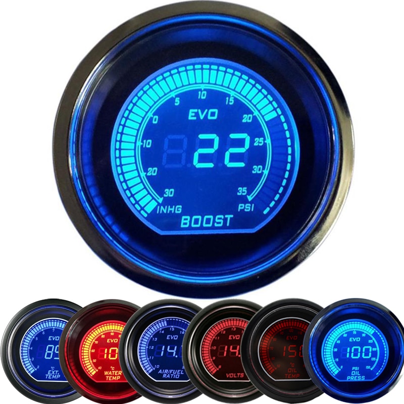 Digital 2 "52mm Turbo Manometer Auto Turbo Schub Messgerät PSI Wasser Temp Öl temperatur Öl Manometer Voltmeter Meter