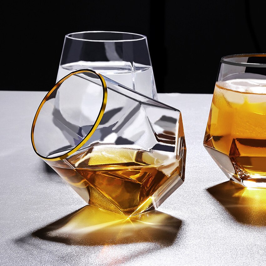 Diamante hexagonal vidro transparente uísque cocktail cerveja vidro base grossa casa copo de vidro água para café leite chá