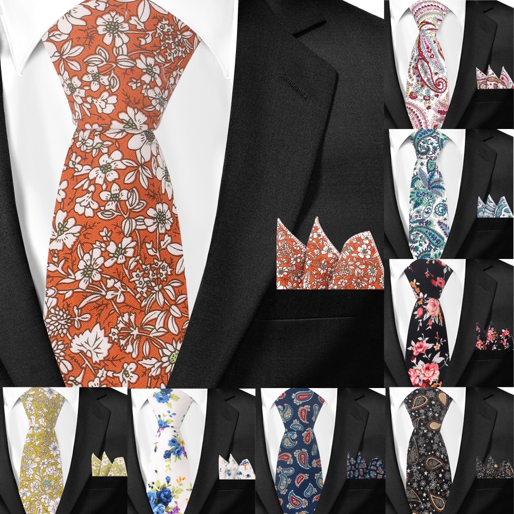 Cravate Paisley classique en coton pour hommes, ensemble Hanky pour hommes, cravates formelles à imprimé Floral pour fête de mariage, cravates de cou de marié