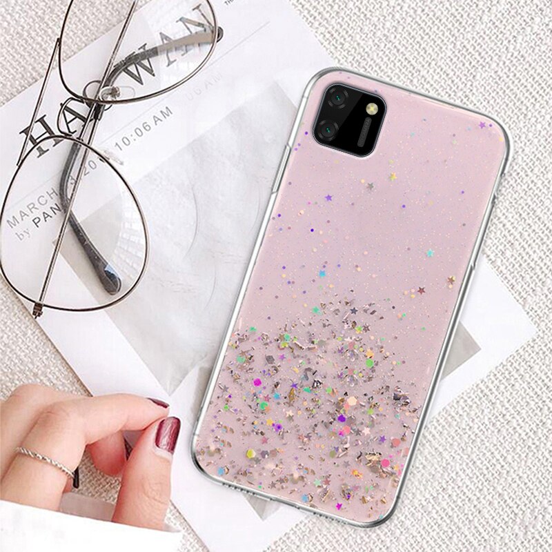 Auroras For Realme C11 Case Glitter Bling Sequins Starry Sky With Ring Shockproof For Realme C11 Cover: Pink