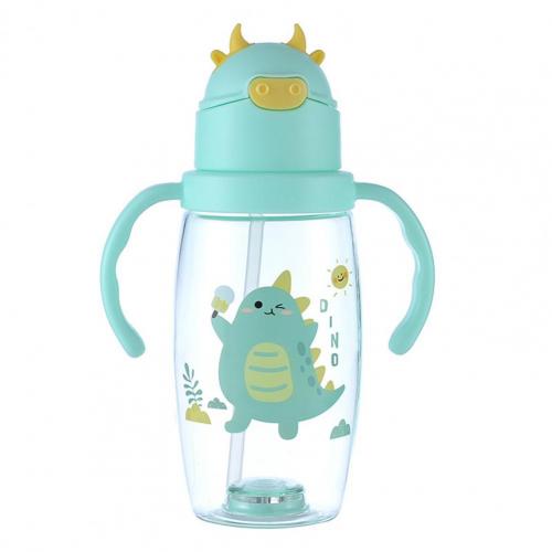 Botella de agua con luz LED para niños, vaso de plástico a prueba de fugas, con pajita parpadeante: Verde