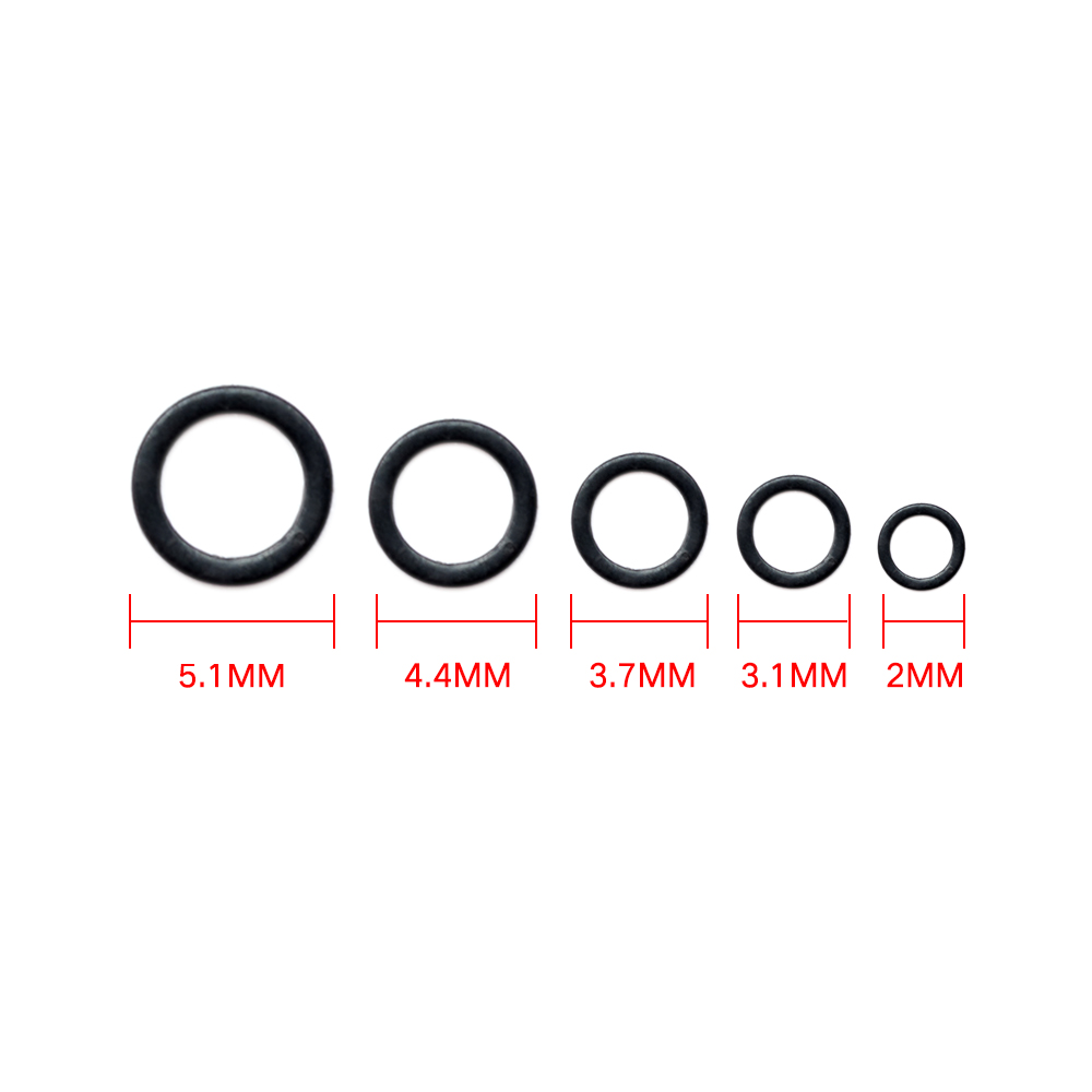 60-delige karpervissen ronde rig-ringen voor haaklink O-ringen 2,0 mm 3,1 mm 3,7 mm 4,4 mm 5,1 mm
