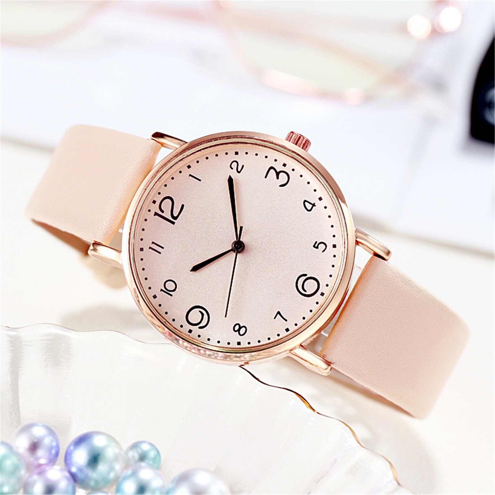 Reloj de cuarzo para mujer, correa de cuero PU, esfera negra, reloj de pulsera analógico, reloj de pulsera para mujer, relojes Reloj de cristal zegarek damski