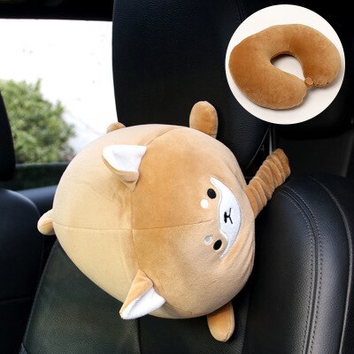 Cartoon U Vorm Auto Nekkussen Memory Foam Transformator Hoofdsteun Ondersteuning Rest Vliegtuig Reizen Kussens Dier Konijn Kikker Varken Beer: dog